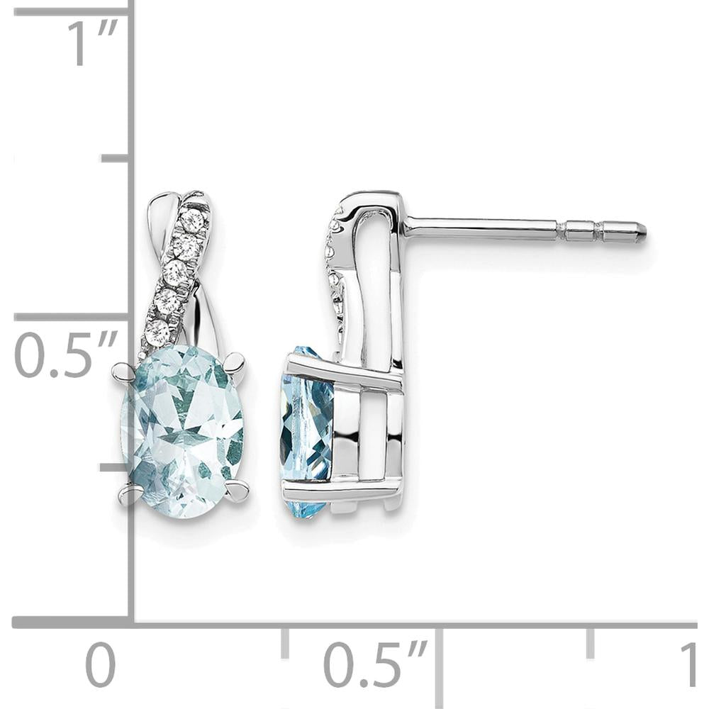 14K White Gold Aquamarine and Diamond Drop Earrings - 0.006 Carat Total Diamond Weight by Oro Pregiato