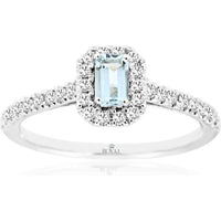 14K White Gold Aquamarine and Diamond Halo Ring - 0.54 Carats Total Gem Weight