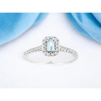 14K White Gold Aquamarine and Diamond Halo Ring - 0.54 Carats Total Gem Weight