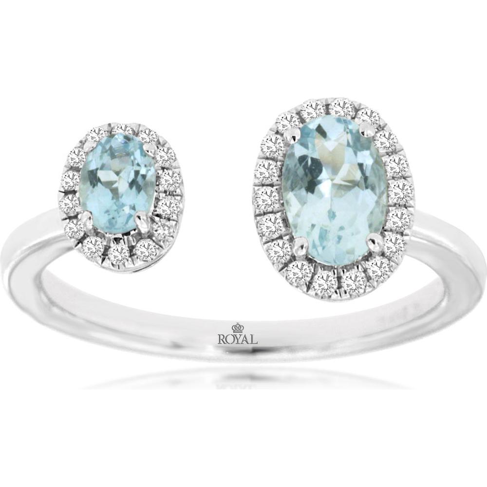 14K White Gold Aquamarine and Diamond Halo Ring - 0.66 Carats Total Aquamarine and Diamond Weight