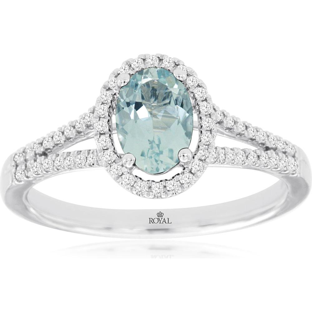 14K White Gold Aquamarine & Diamond Halo Ring - 0.68 Carats Aquamarine, 0.20 Carats Total Diamond Weight
