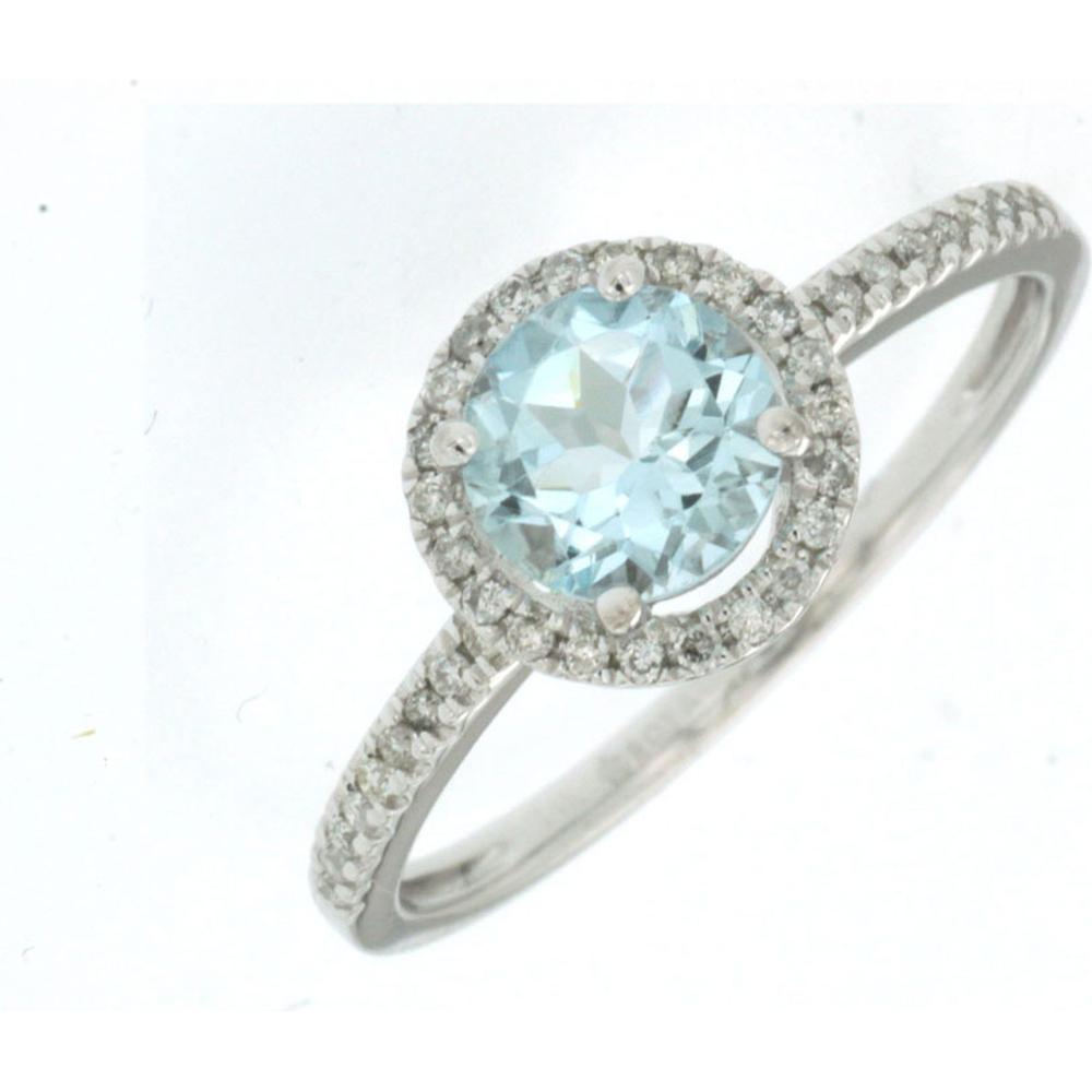 14K White Gold Aquamarine & Diamond Halo Ring - 0.75 Carats Aquamarine, 0.16 Carats Total Diamond Weight