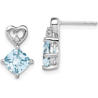 14K White Gold Aquamarine and Diamond Heart Drop Earrings - 1.25 Carat Aquamarine, 0.02 Carat Total Diamond Weight by Oro Pregiato