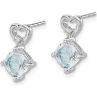 14K White Gold Aquamarine and Diamond Heart Drop Earrings - 1.25 Carat Aquamarine, 0.02 Carat Total Diamond Weight by Oro Pregiato