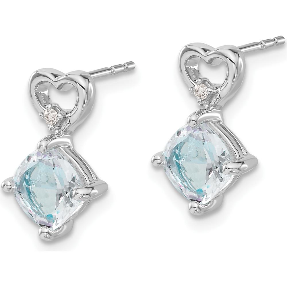 14K White Gold Aquamarine and Diamond Heart Drop Earrings - 1.25 Carat Aquamarine, 0.02 Carat Total Diamond Weight by Oro Pregiato