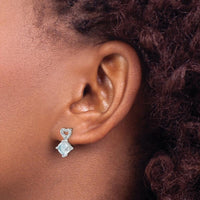 14K White Gold Aquamarine and Diamond Heart Drop Earrings - 1.25 Carat Aquamarine, 0.02 Carat Total Diamond Weight by Oro Pregiato