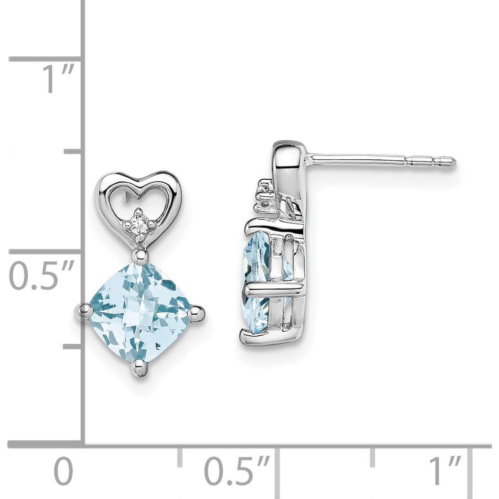 14K White Gold Aquamarine and Diamond Heart Drop Earrings - 1.25 Carat Aquamarine, 0.02 Carat Total Diamond Weight by Oro Pregiato