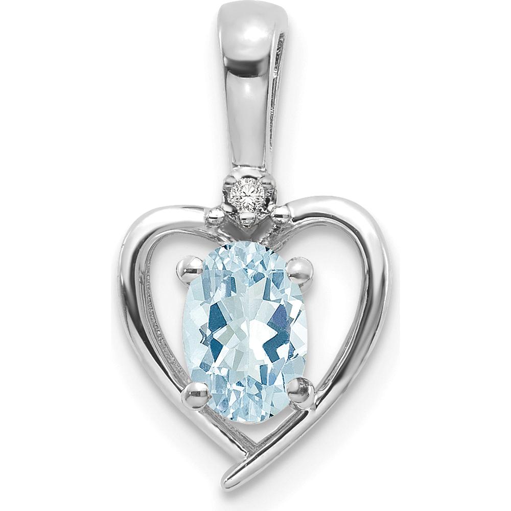 14K White Gold Aquamarine and Diamond Heart Pendant - 0.4 Carat Aquamarine, 0.007 Carat Diamond by Oro Pregiato