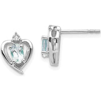 14K White Gold Aquamarine and Diamond Heart Post Earrings - 0.293 Carat Aquamarine Total Weight, 0.005 Carat Diamond Total Weight by Oro Pregiato