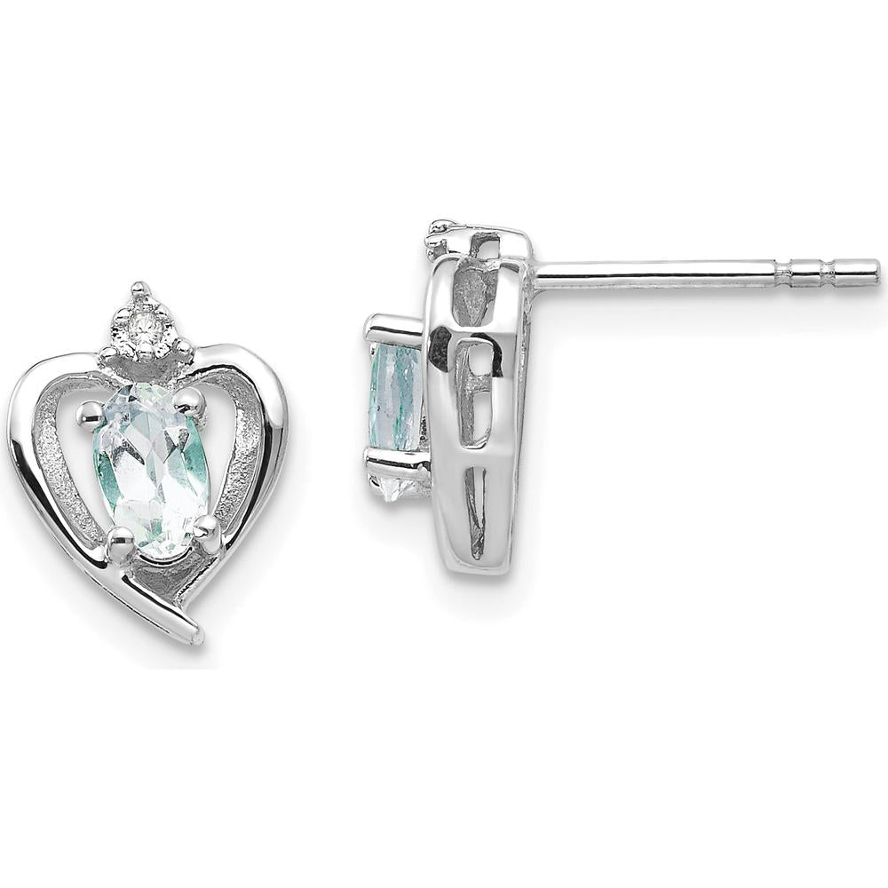 14K White Gold Aquamarine and Diamond Heart Post Earrings - 0.293 Carat Aquamarine Total Weight, 0.005 Carat Diamond Total Weight by Oro Pregiato