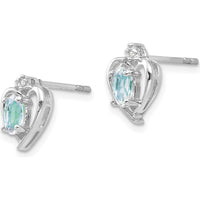14K White Gold Aquamarine and Diamond Heart Post Earrings - 0.293 Carat Aquamarine Total Weight, 0.005 Carat Diamond Total Weight by Oro Pregiato