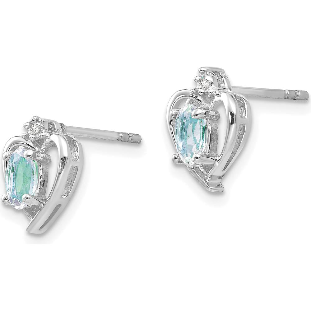 14K White Gold Aquamarine and Diamond Heart Post Earrings - 0.293 Carat Aquamarine Total Weight, 0.005 Carat Diamond Total Weight by Oro Pregiato