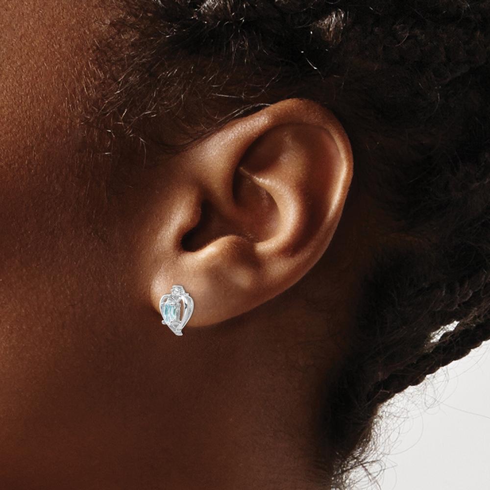 14K White Gold Aquamarine and Diamond Heart Post Earrings - 0.293 Carat Aquamarine Total Weight, 0.005 Carat Diamond Total Weight by Oro Pregiato