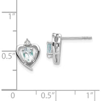 14K White Gold Aquamarine and Diamond Heart Post Earrings - 0.293 Carat Aquamarine Total Weight, 0.005 Carat Diamond Total Weight by Oro Pregiato