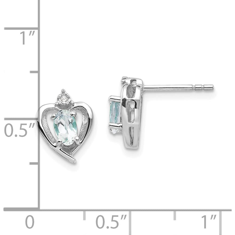 14K White Gold Aquamarine and Diamond Heart Post Earrings - 0.293 Carat Aquamarine Total Weight, 0.005 Carat Diamond Total Weight by Oro Pregiato