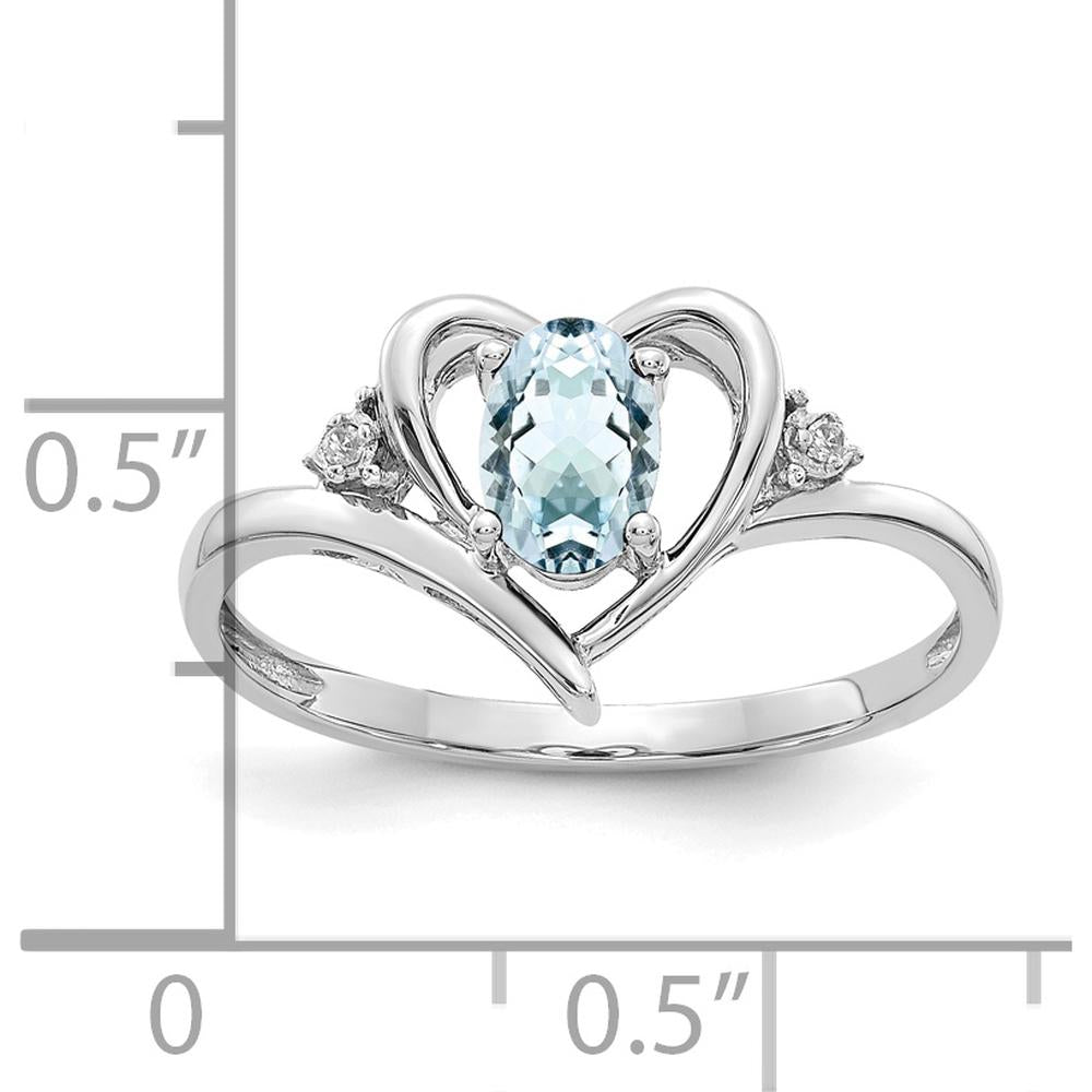14K White Gold Aquamarine and Diamond Heart Ring - 0.4 Carat Aquamarine, 0.01 Carat Diamond Total Weight by Oro Pregiato