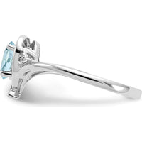 14K White Gold Aquamarine and Diamond Heart Ring - 0.4 Carat Aquamarine, 0.01 Carat Diamond Total Weight by Oro Pregiato