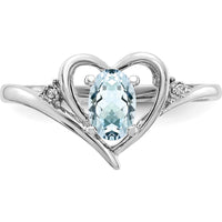 14K White Gold Aquamarine and Diamond Heart Ring - 0.4 Carat Aquamarine, 0.01 Carat Diamond Total Weight by Oro Pregiato