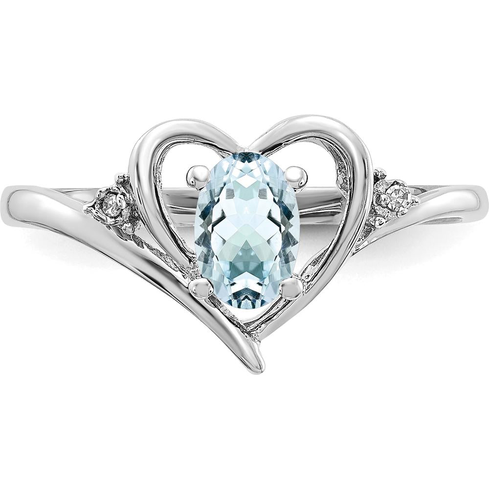 14K White Gold Aquamarine and Diamond Heart Ring - 0.4 Carat Aquamarine, 0.01 Carat Diamond Total Weight by Oro Pregiato