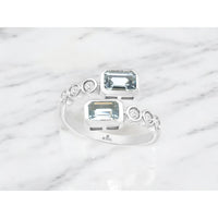14K White Gold Aquamarine & Diamond Open Ring with Emerald-Cut Aquamarines - 1.00 Carat Total Aquamarine Weight & 0.25 Carat Total Diamond Weight - Royal Jewelry
