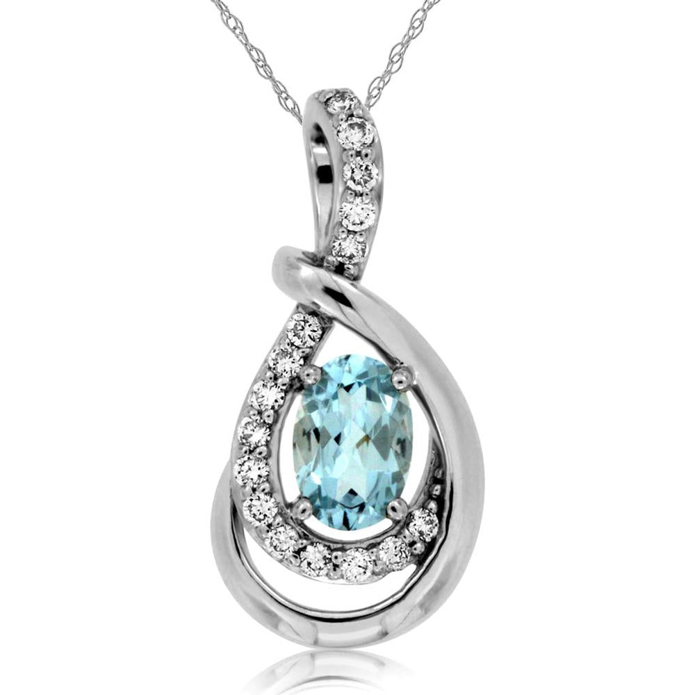 14K White Gold Aquamarine & Diamond Pendant - 0.42 Carats Aquamarine, 0.13 Carats Diamond Total Weight