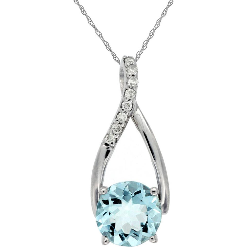 14K White Gold Aquamarine & Diamond Pendant - 1.15 Carats Aquamarine, 0.05 Carats Total Diamond Weight