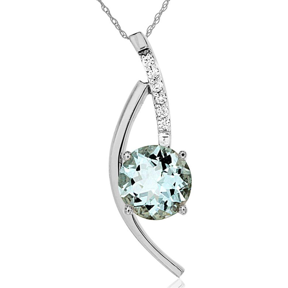14K White Gold Aquamarine and Diamond Pendant with 1.15 Carat Round Aquamarine and 0.05 Carat Total Diamond Weight - Royal Jewelry