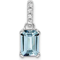 14K White Gold Aquamarine and Diamond Pendant with Round Diamond Accents - 0.70 Carat Aquamarine by Oro Pregiato