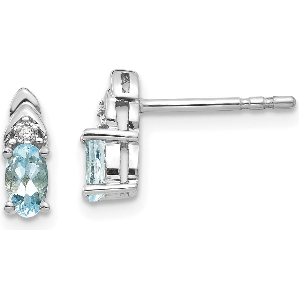 14K White Gold Aquamarine and Diamond Post Earrings - 0.586 Carat Total Aquamarine Weight, 0.010 Carat Total Diamond Weight by Oro Pregiato