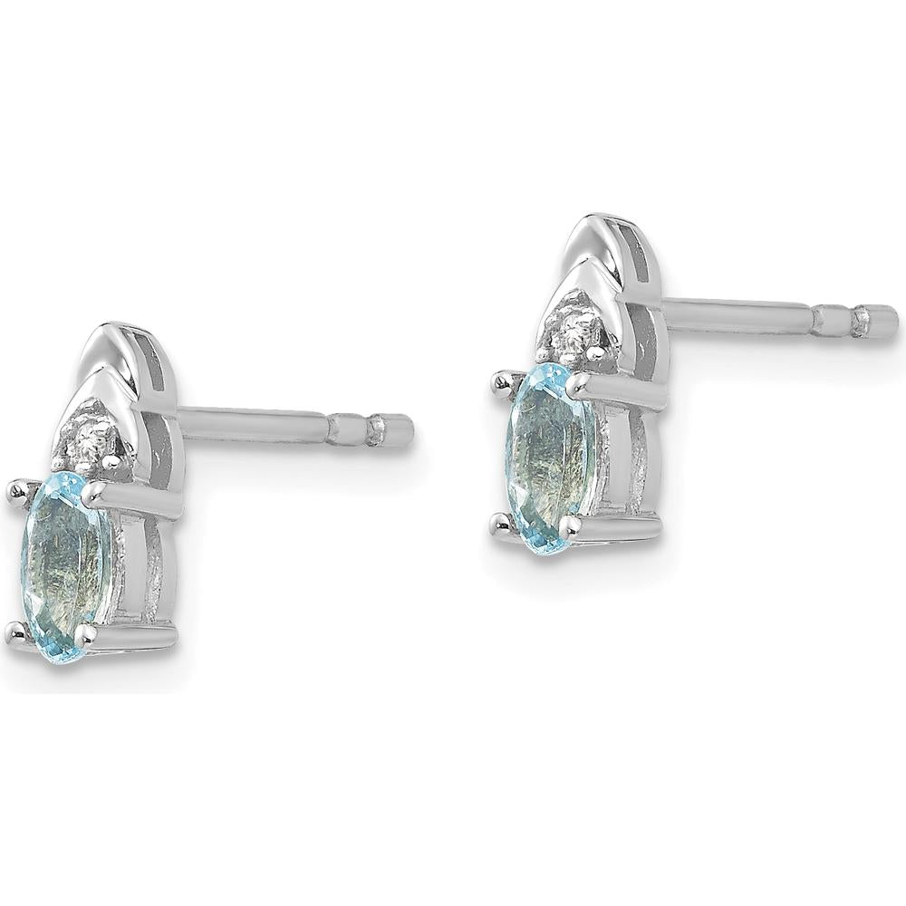 14K White Gold Aquamarine and Diamond Post Earrings - 0.586 Carat Total Aquamarine Weight, 0.010 Carat Total Diamond Weight by Oro Pregiato
