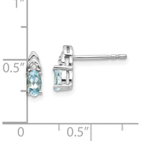 14K White Gold Aquamarine and Diamond Post Earrings - 0.586 Carat Total Aquamarine Weight, 0.010 Carat Total Diamond Weight by Oro Pregiato