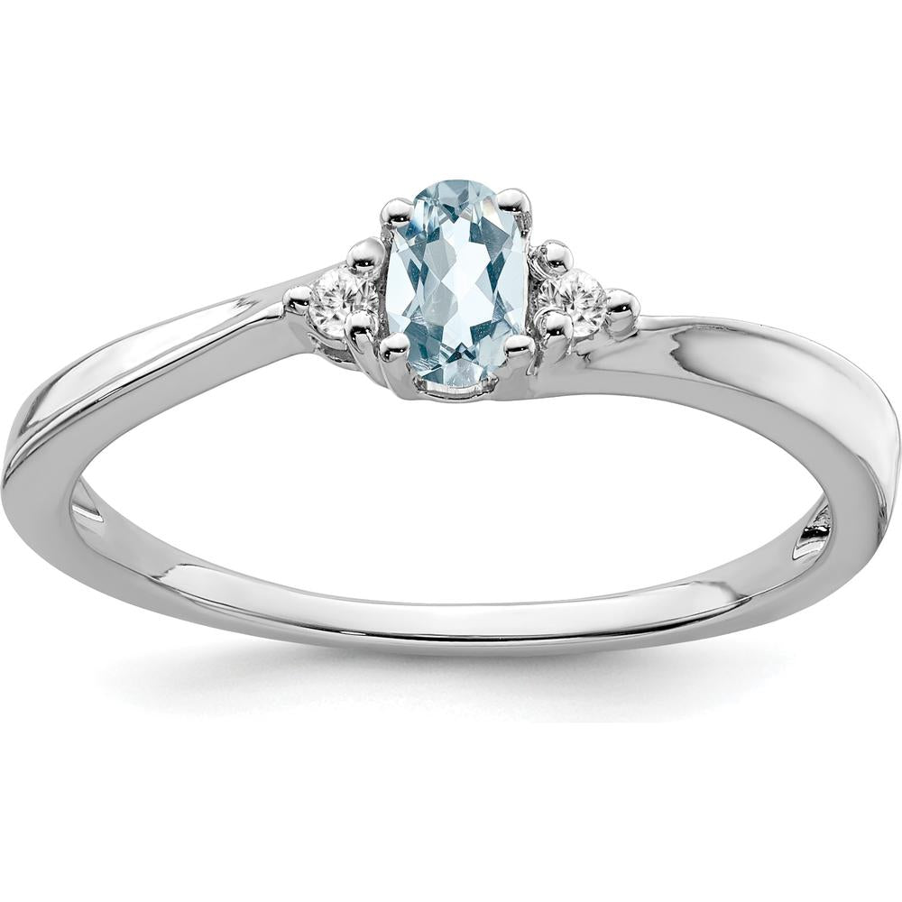 14K White Gold Aquamarine and Diamond Ring - 0.34 Carat Aquamarine, 0.04 Carat Total Diamond Weight by 0