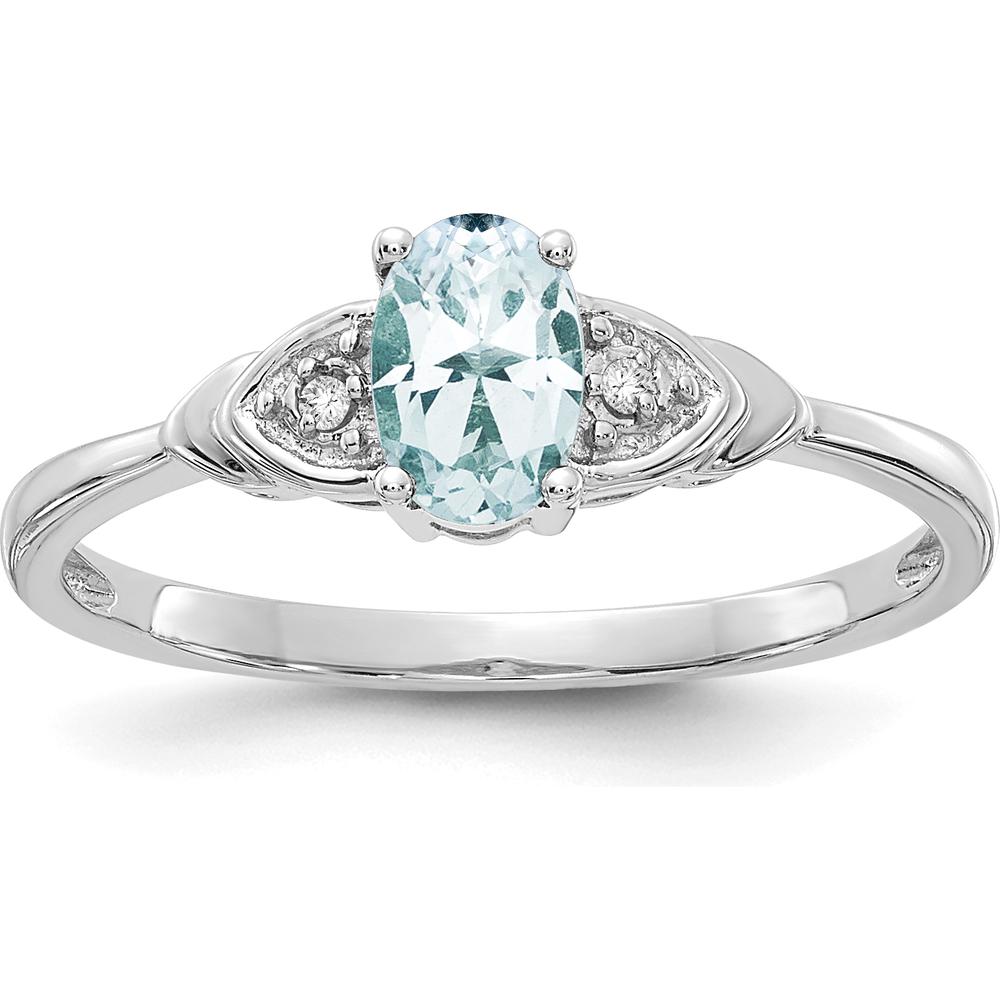 14K White Gold Aquamarine and Diamond Ring - 0.4 Carat Aquamarine, 0.01 Carat Diamonds by Oro Pregiato