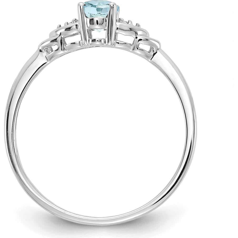 14K White Gold Aquamarine and Diamond Ring - 0.4 Carat Aquamarine, 0.01 Carat Diamonds by Oro Pregiato