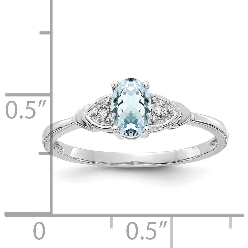 14K White Gold Aquamarine and Diamond Ring - 0.4 Carat Aquamarine, 0.01 Carat Diamonds by Oro Pregiato