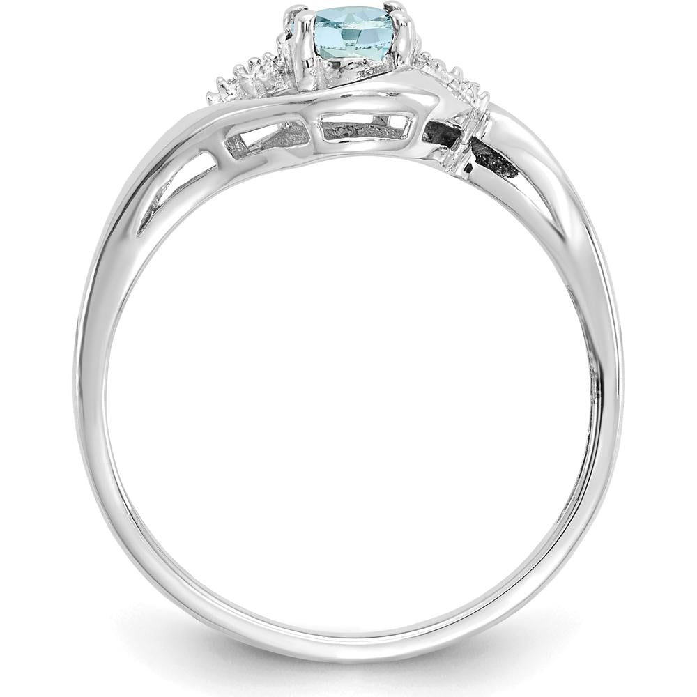 14K White Gold Aquamarine and Diamond Ring - 0.4 Carat Aquamarine, 0.02 Carat Total Diamond Weight by Oro Pregiato