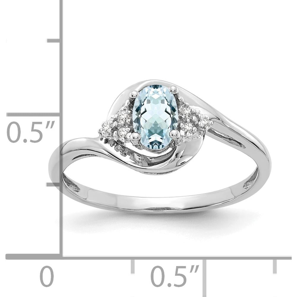 14K White Gold Aquamarine and Diamond Ring - 0.4 Carat Aquamarine, 0.02 Carat Total Diamond Weight by Oro Pregiato