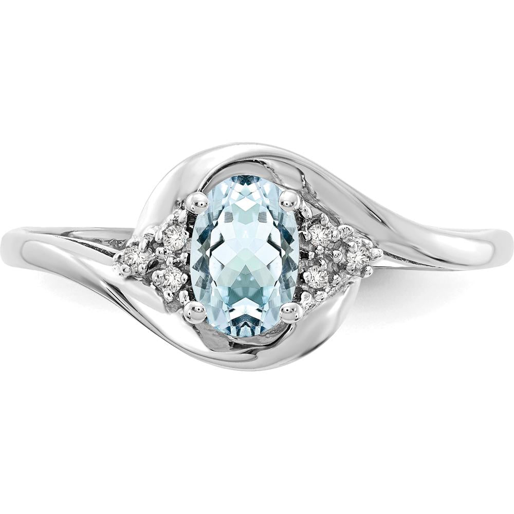 14K White Gold Aquamarine and Diamond Ring - 0.4 Carat Aquamarine, 0.02 Carat Total Diamond Weight by Oro Pregiato