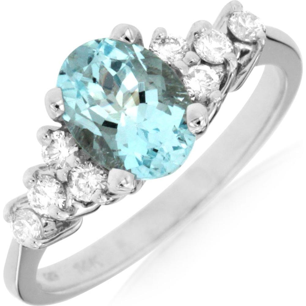 14K White Gold Aquamarine & Diamond Ring - 1.10 Carats Aquamarine, 0.35 Carats Total Diamond Weight
