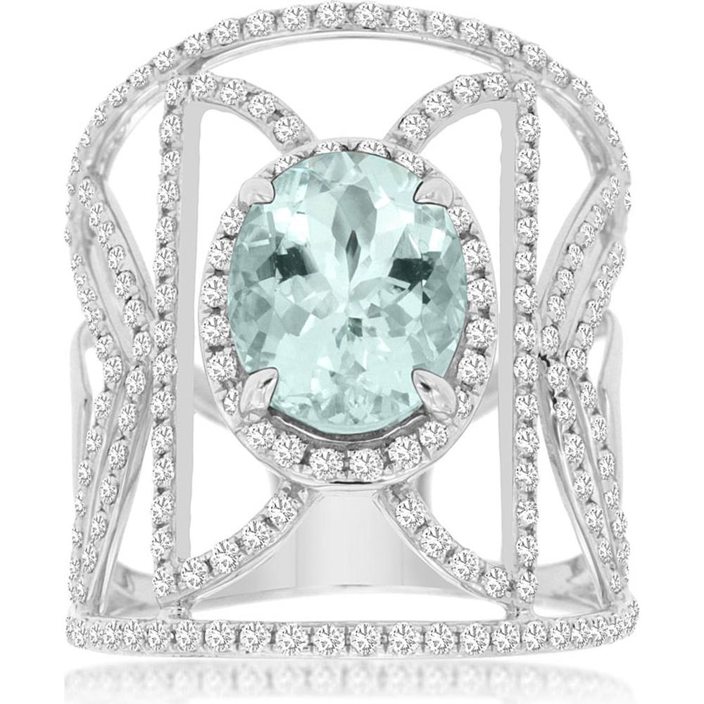 14K White Gold Aquamarine & Diamond Ring - 2.00 Carats Aquamarine & 1.05 Carats Total Diamond Weight