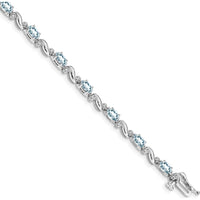 14K White Gold Aquamarine and Diamond Tennis Bracelet - 0.21 Carats Aquamarine, 0.11 Carats Total Diamond Weight by Oro Pregiato