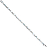 14K White Gold Aquamarine and Diamond Tennis Bracelet - 0.21 Carats Aquamarine, 0.11 Carats Total Diamond Weight by Oro Pregiato