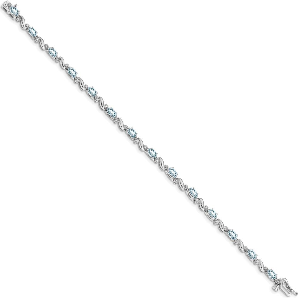 14K White Gold Aquamarine and Diamond Tennis Bracelet - 0.21 Carats Aquamarine, 0.11 Carats Total Diamond Weight by Oro Pregiato