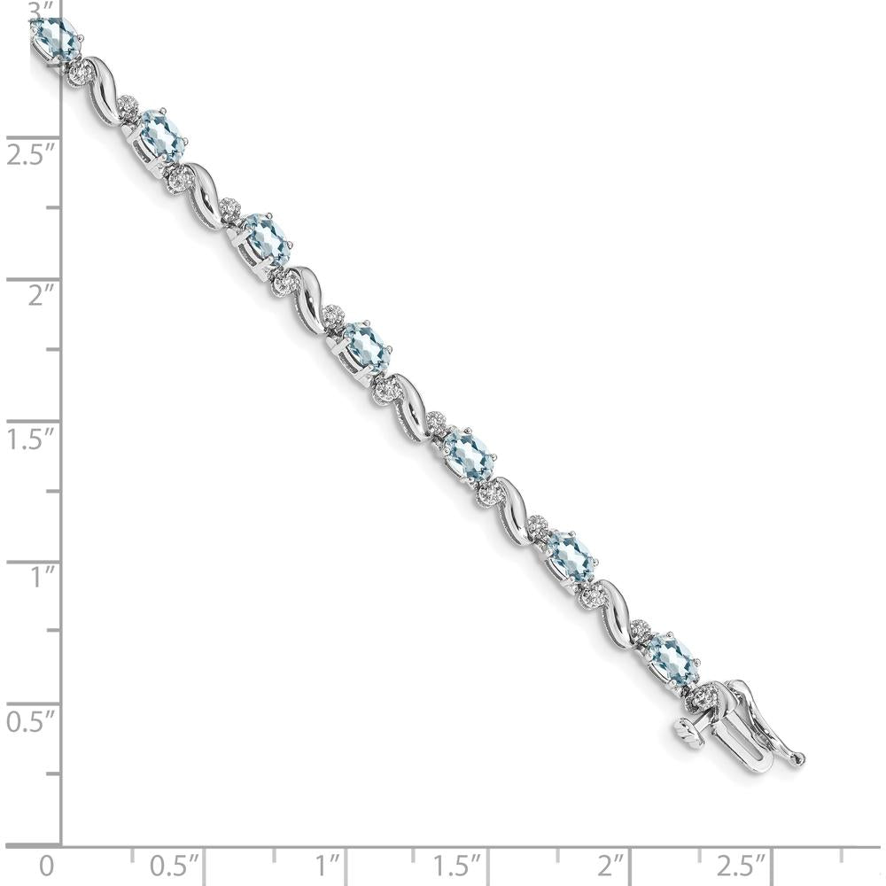 14K White Gold Aquamarine and Diamond Tennis Bracelet - 0.21 Carats Aquamarine, 0.11 Carats Total Diamond Weight by Oro Pregiato