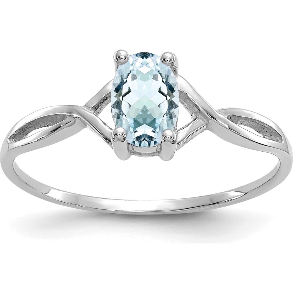 14K White Gold Aquamarine Birthstone Ring with Faceted Oval Aquamarine - 0.43 Carat Total Gem Weight by Oro Pregiato