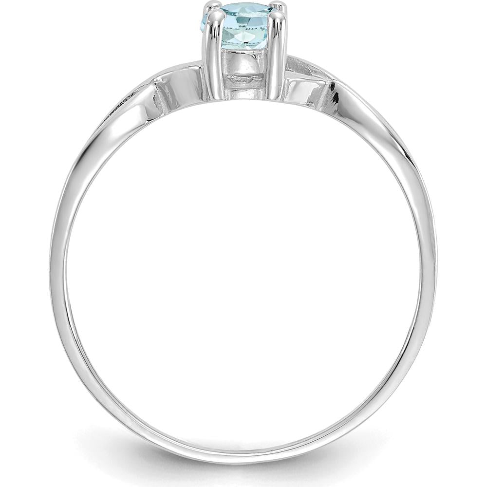 14K White Gold Aquamarine Birthstone Ring with Faceted Oval Aquamarine - 0.43 Carat Total Gem Weight by Oro Pregiato