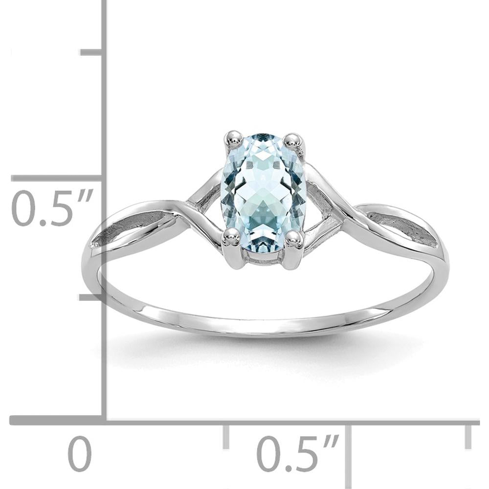 14K White Gold Aquamarine Birthstone Ring with Faceted Oval Aquamarine - 0.43 Carat Total Gem Weight by Oro Pregiato