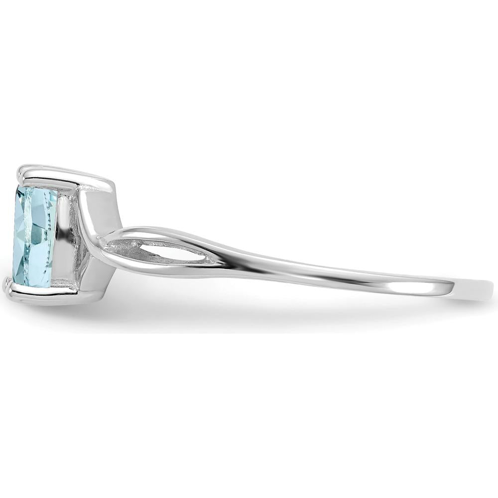 14K White Gold Aquamarine Birthstone Ring with Faceted Oval Aquamarine - 0.43 Carat Total Gem Weight by Oro Pregiato