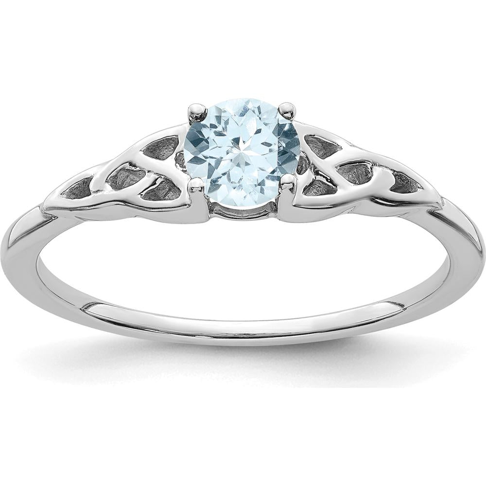 14K White Gold Aquamarine Celtic Knot Ring - 4.5mm Round Aquamarine by 0