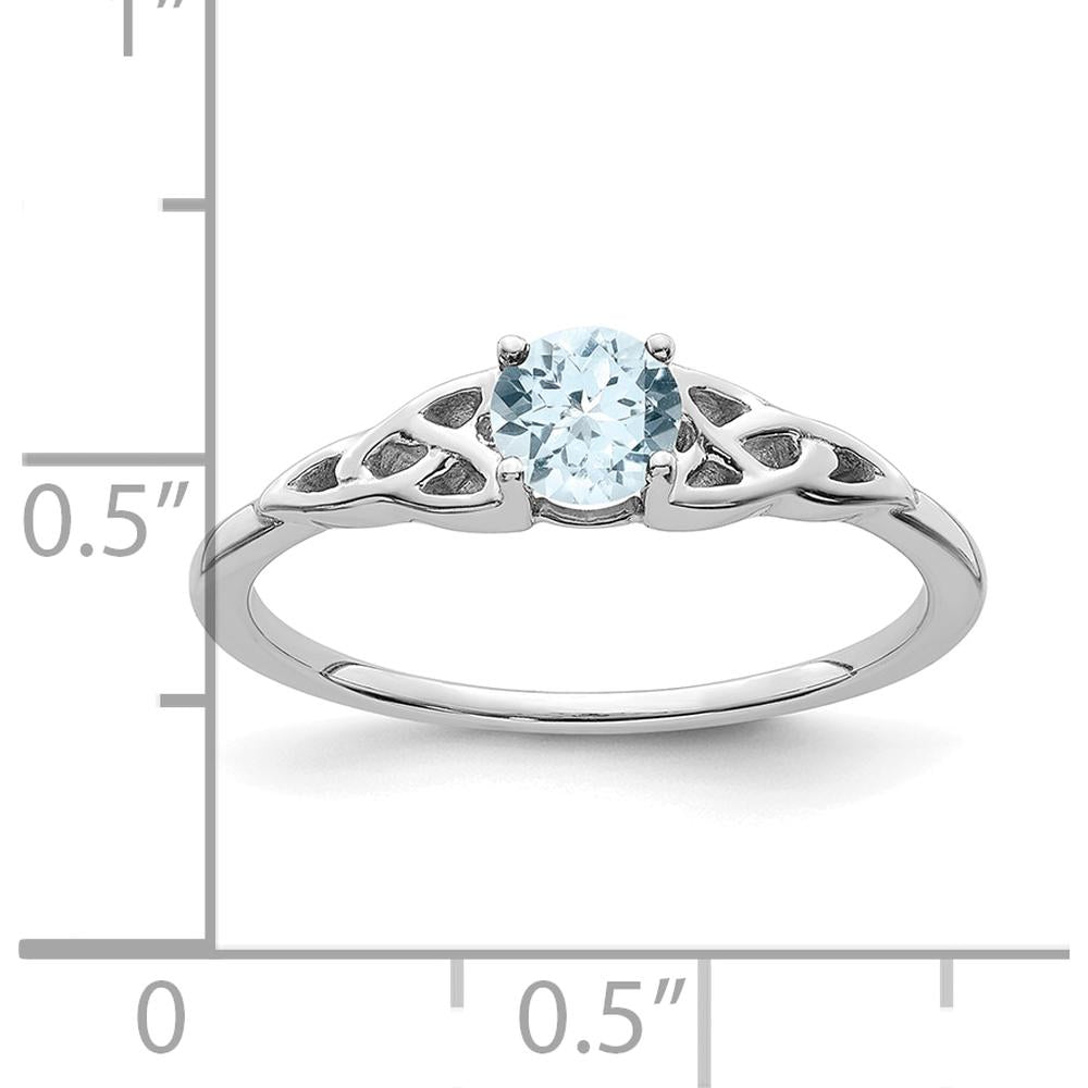 14K White Gold Aquamarine Celtic Knot Ring - 4.5mm Round Aquamarine by 0